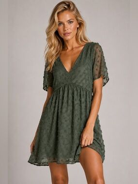 Kirundo Green Swiss Dot Chiffon Mini Dress Romantic Summer Wedding Guest Elegant